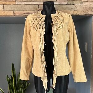 NWOT NorthStyle Western Fringe Country Cowgirl Real Suede Jacket Rodeo NFR Tan S
